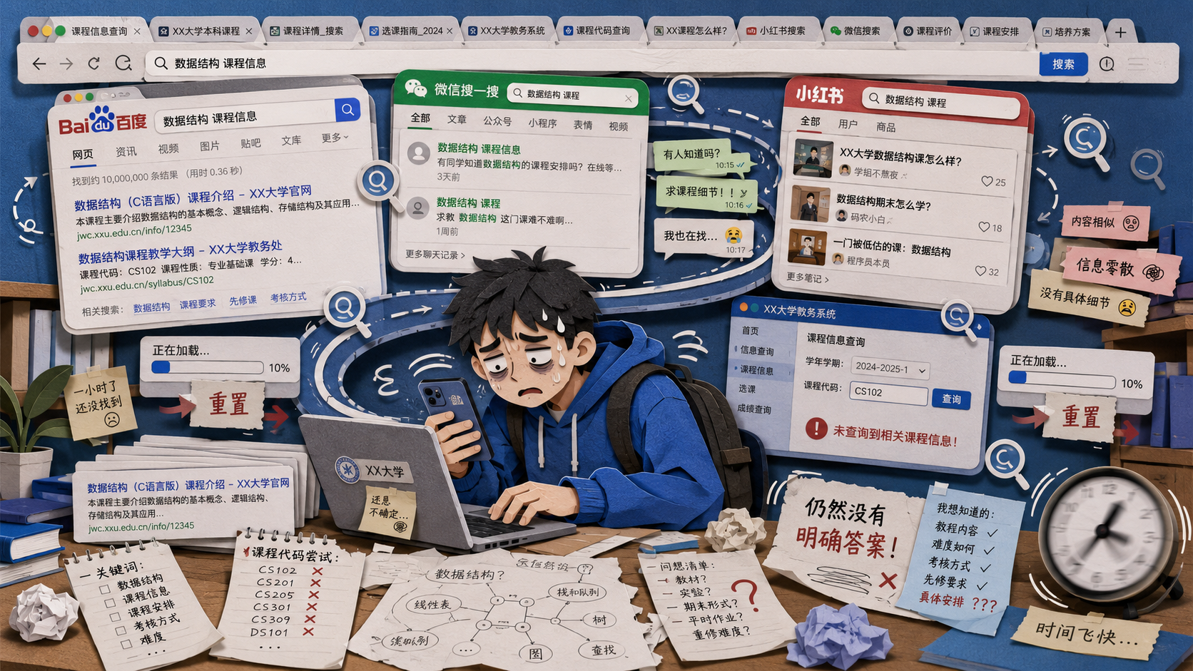 留学生在多个课程网站和评价平台之间搜索信息